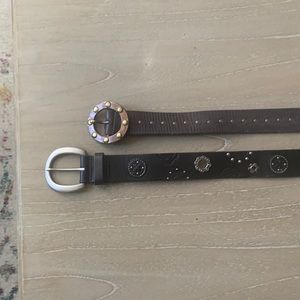 2 leather belts, one brown one black